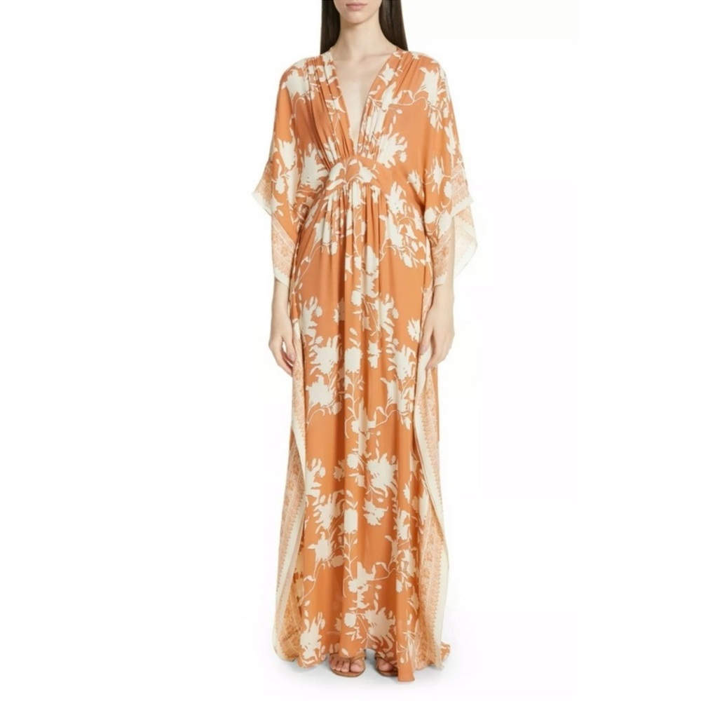 Johanna Ortiz Floral Orange and Cream Maxi Dress
